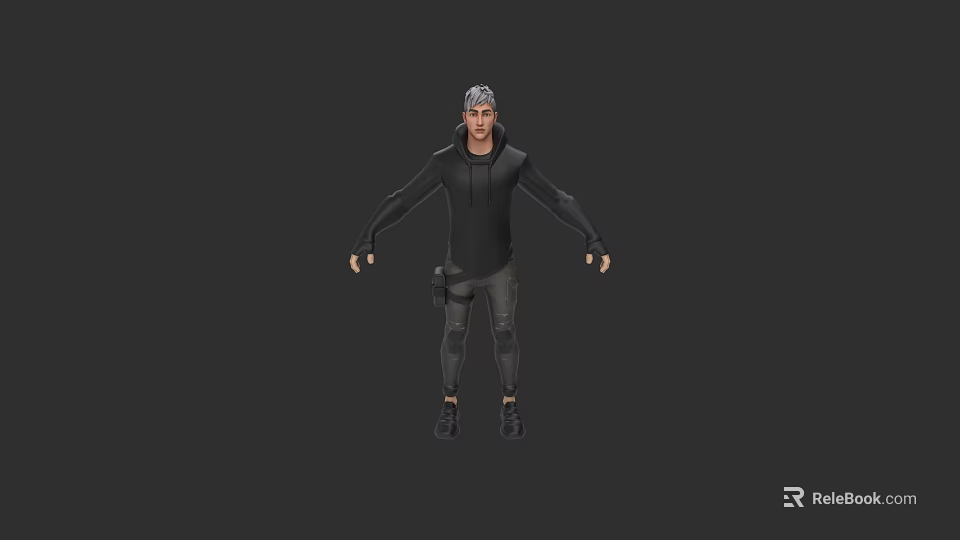 Male Game Movie Character Wearing Black Hoodie And Black Pants In Standing Pose 3d model 