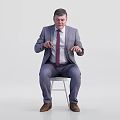 Men in Gray Suits White Shirts Red Ties Sitting on White Stools Holding Yellow Objects