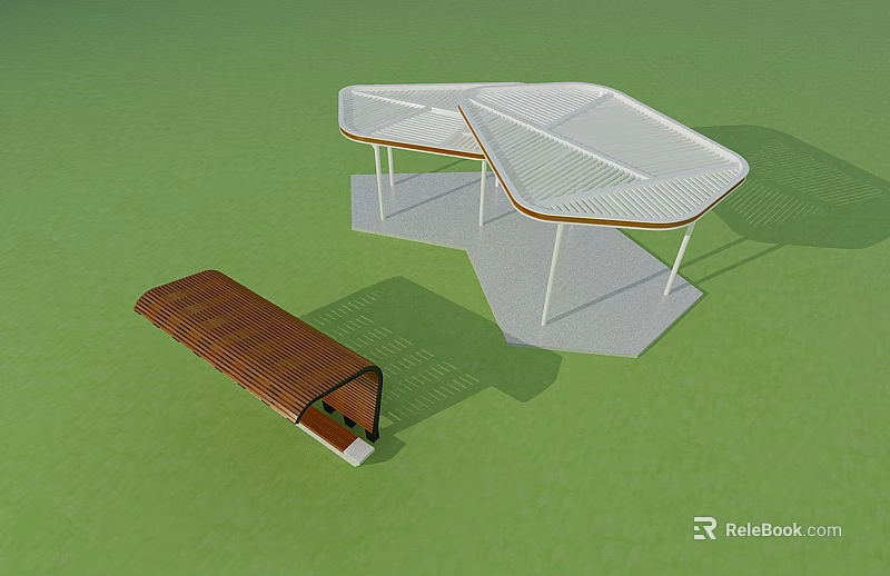 Modern Pergola Design Featuring White Mesh Roof And Brown Wooden Arbor On Green Lawn 3d model 