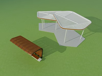 Modern Pergola Design Featuring White Mesh Roof And Brown Wooden Arbor On Green Lawn 3d model
