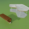 Modern Pergola Design Featuring White Mesh Roof And Brown Wooden Arbor On Green Lawn