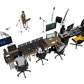 Professional Recording Studio Office Desk With Computers Mixing Console And Musical Instruments