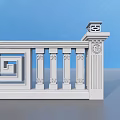 White Classical Balustrade 3D Rendered with Ornate Columns Finials and Shadow on Light Blue Background 3d model