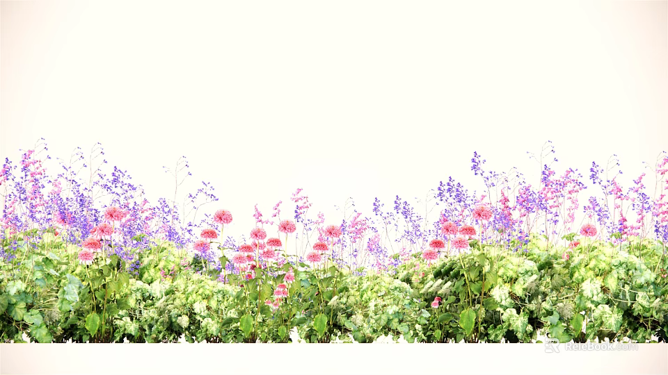 Vibrant Pink and Purple Flowers With Green Leaves in Full Bloom Garden View 3d model 