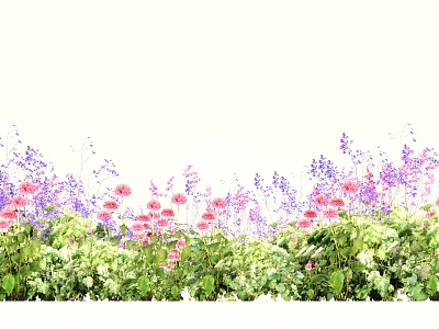 Vibrant Pink and Purple Flowers With Green Leaves in Full Bloom Garden View 3d model