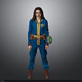 Woman In Blue Jumpsuit With 111 Logo Yellow Belt And Green Arm Device