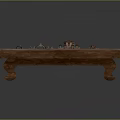 Ancient Scene Miniature Model With Wooden Tray And Green Hexagonal Grid Ground