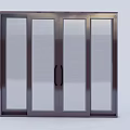 Modern Four Panel Sliding Doors with Dark Frame and Geometric Glass Patterns 3d model
