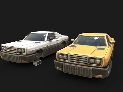 Two Vintage White And Yellow Coupe Cars With Retro Design And Classic Style 3d model