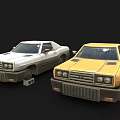 Two Vintage White And Yellow Coupe Cars With Retro Design And Classic Style