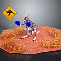 Smart Machine Kangaroo Shaped Featuring Blue Boxing Gloves On Red Ground Dry Grass Warning Sign