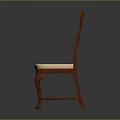 Classic Mahogany Wooden Chair With Carved Backrest Beige Upholstered Seat And Curved Legs