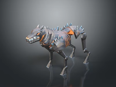 Futuristic Mechanical Dog With Metal Spikes And Black Orange Robotic Design 3d model