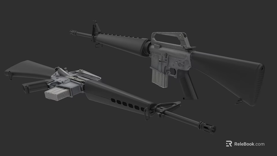 Detailed 3D Model of Modern Tactical Rifles With Magazine Barrel And Stock 3d model 