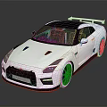 White Sports Car With Black Roof Red Accents And Rear Spoiler Design