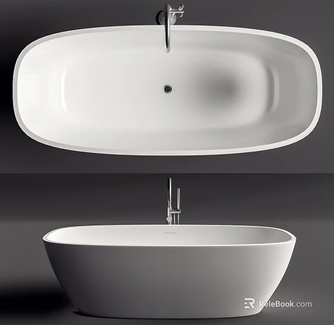 White Freestanding Bathtub With Modern Oval Design And Sleek Surface 3d model 