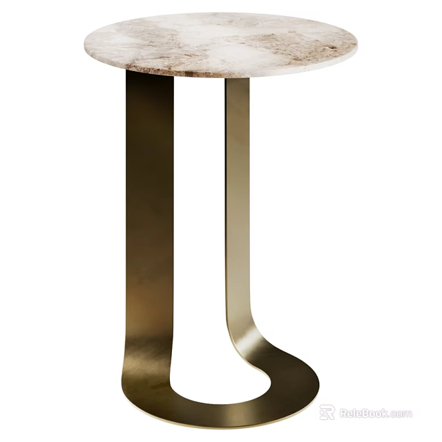 Modern Dining Table With Round Textured Tabletop And Gold Metal Curved Legs 3d model 