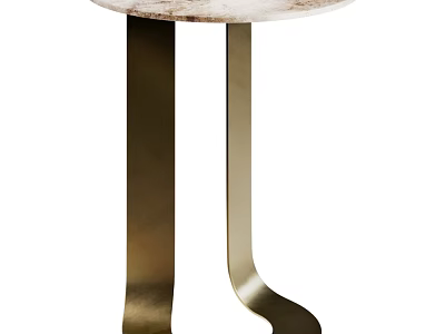 Modern Dining Table With Round Textured Tabletop And Gold Metal Curved Legs 3d model
