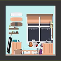 Cozy Kids Room Interior With Light Blue Walls Window Blinds Desk Chair Shelves and Decorations