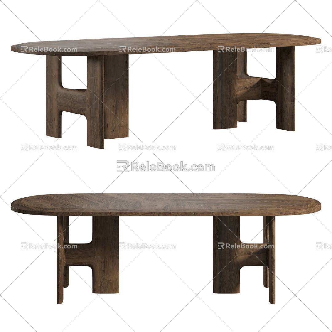 Quiet natural wind wooden dining table 3d model