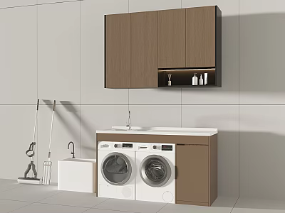 Washing Machine Cabinet Dryer Washing Table Integrated Counter Basin Faucet Mop Pool 3d model