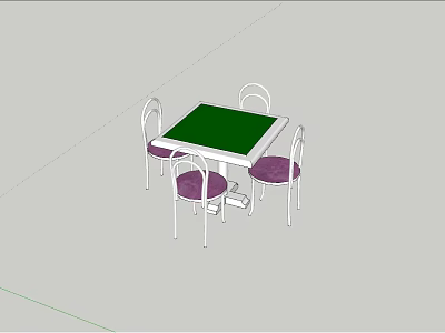 Square Entertainment Table with Green Top and Four Chairs with Purple Cushions and White Legs 3d model