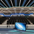 School Broadcasting Studio Featuring Green Screen Blue Display Cameras Lighting And Seating 3d model