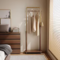 Modern Freestanding Clothes Rack with Wooden and Metal Design Hanging Clothes and Handbag in Bedroom