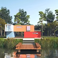 Modern container container wing forest Lu Wei pond plant 3d model
