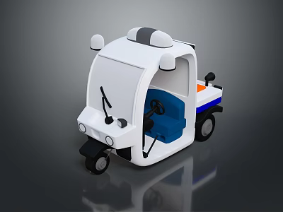White Police Patrol Tricycle With Blue Seat Roof Lights Side Stripes And Orange Details 3d model
