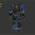 Human Character In Blue Mech Suit With Detailed Armor And Glowing Accents 3d model