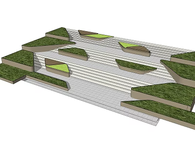 Modern Commercial Landscape Design With Multi Level Platforms Green Lawn And Gray Pavement 3d model