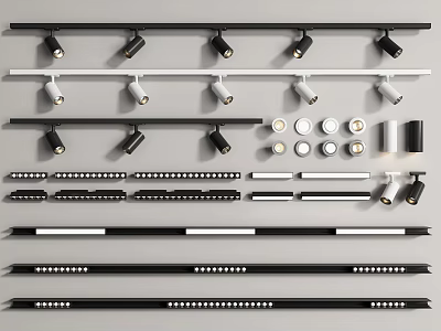 Various Styles Of Downlights And Spotlights With Black White Designs Light Bars And Adjustable Features 3d model
