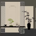Quiet ancient porch partition end view bench 3d model