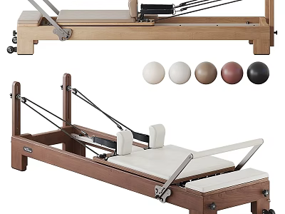 Wooden Pilates Reformer Machine With Colorful Fitness Exercise Balls 3d model