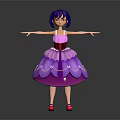 Game Movie Character Blue Haired Girl In Purple Lace Decorated Dress Arms Outstretched Pink Shoes