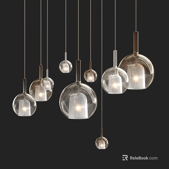 Modern Transparent Glass Spherical Pendant Lights In Various Sizes Hanging Illuminated 3d model 