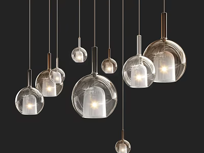 Modern Transparent Glass Spherical Pendant Lights In Various Sizes Hanging Illuminated 3d model