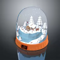 Cozy Small House Architecture Inside Snow Globe With Snowy Scene And Trees
