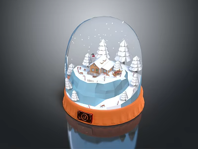 Cozy Small House Architecture Inside Snow Globe With Snowy Scene And Trees 3d model