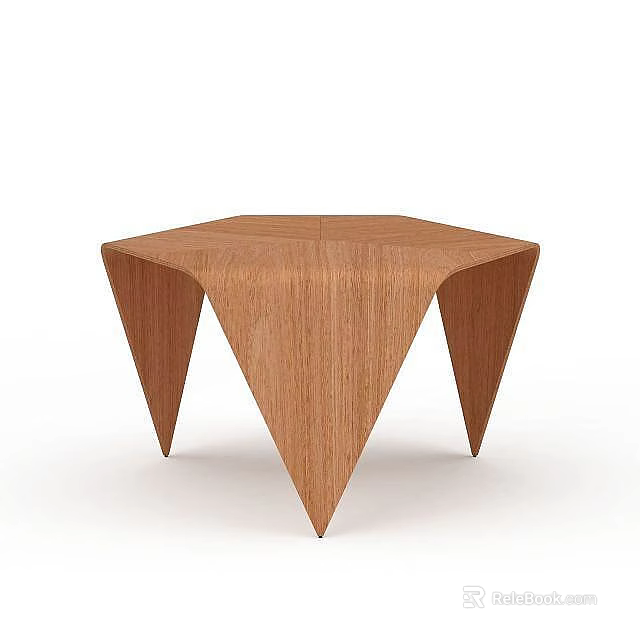 Modern Wooden Stool With Geometric Design Hexagonal Seat And Triangular Legs 3d model