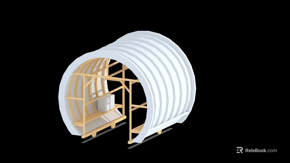 White Curved Architectural Structure Featuring Wooden Internal Framework And Open Design 3d model