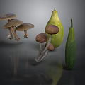 Fresh Assorted Food Ingredients Including Mushrooms Pear And Zucchini On Dark Reflective Surface