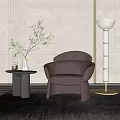 Gray Single Sofa with Side Table Potted Plant and Modern Floor Lamp in Contemporary Interior