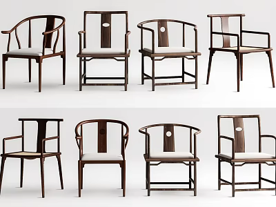 Stylish Modern Wooden Accent Chairs Featuring Various Backrest And Armrest Designs 3d model