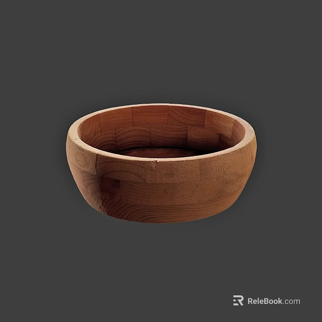 Wooden Tableware Set Featuring Round Bowl With Natural Wood Grain Design 3d model 