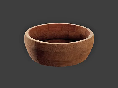 Wooden Tableware Set Featuring Round Bowl With Natural Wood Grain Design 3d model