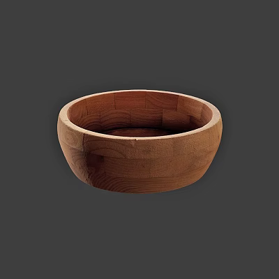 Wooden Tableware Set Featuring Round Bowl With Natural Wood Grain Design 3d model