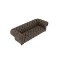 Brown Leather Chesterfield Tufted Sofa With Classic Design And Detailed Armrests