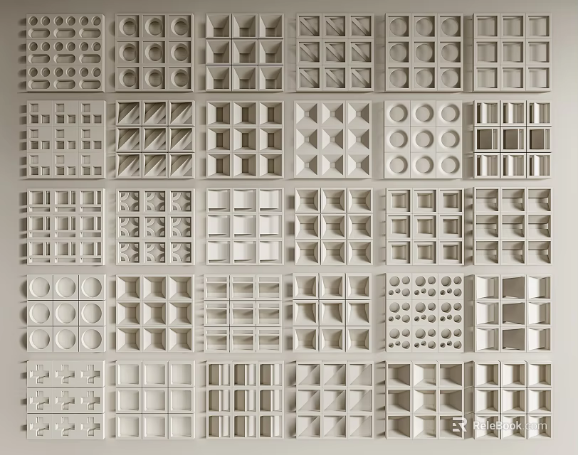 Modern White Partition With Various Geometric Patterns For Interior Wall Design 3d model